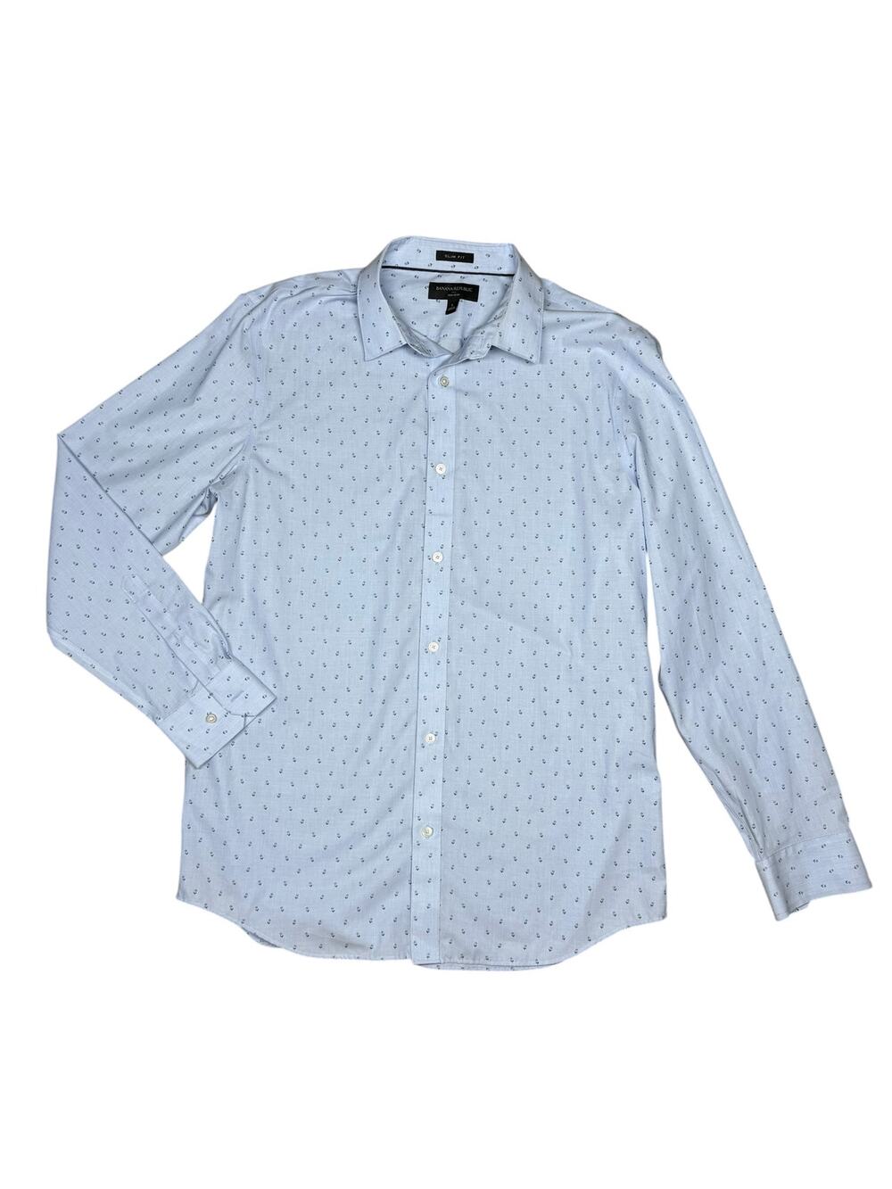 Banana Republic Slim Fit Blue Flower Non Iron Cotton Dress Shirt Men's Large